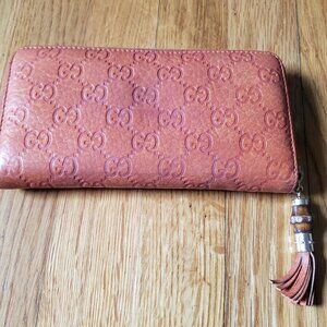 Gucci Brown Guccisima Leather Bamboo Tassel Zip Around Wallet
